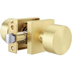 Goldenwarm Brushed Gold Passage Door Knob Interior, Zinc Alloy Brushed Gold Door Knob for Hallway & Closet & Living Room, Non-Locking Function, Adjustable & Reversible - 1 Pack