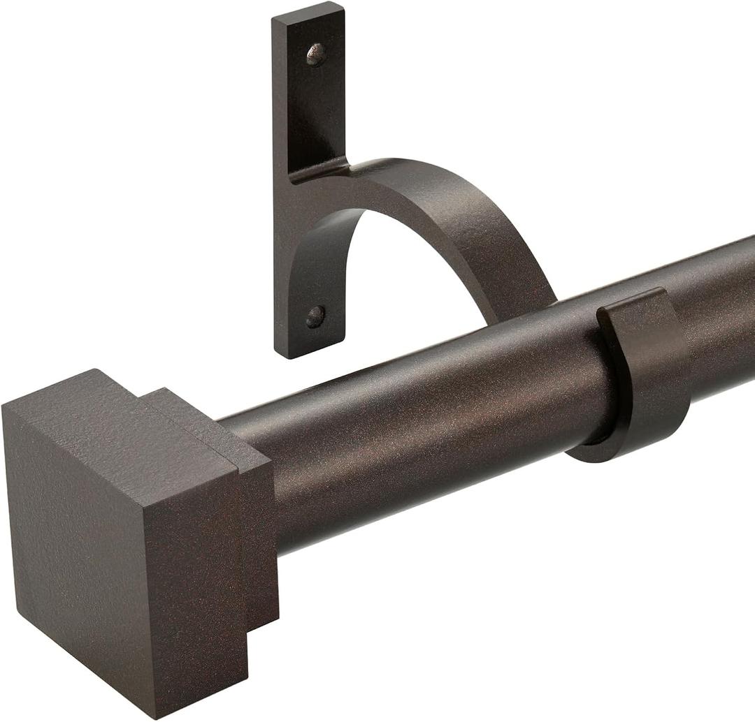 Single Curtain Rods for Windows 48 to 84 Inch(4-7ft),1 Inch Diameter Adjustable Heavy Duty Drapery Rods,with Modern Square Aluminum Alloy Finials,Antique Bronze