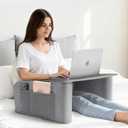 OPTIXCELL Reading Pillow for Gaming with Ergonomic Arm Rests, Wooden Lap Desk for Laptop, Support Pillow with Side Pockets for Reading, Writing, Working, Gaming on Bed, Couch or Floor (Gray, Large)