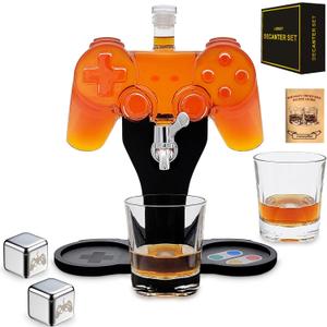 Game Whiskey Decanter Set,28oz Whiskey Decanter Sets for Men with Spout Game IceCube Gamer Tray,Liquor Dispenser Tequila Bourbon Gifts for Men Gamer Gifts for Boyfriend Him Husband Dad Brother Guy