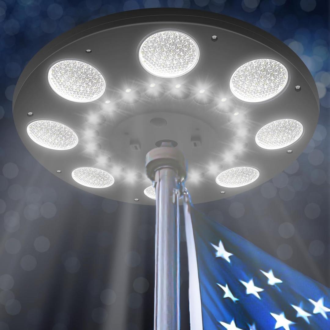 Solar Flag Pole Light Top Mount - 220 LED Flagpole Light Solar Powered 3500 Lumen IP67 Waterproof Solar Lights for 15-25ft Poles Outdoor Dusk to Dawn Flags Lighting Work 12+ Hours (Black)