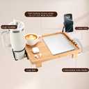 Bedside Shelf for Dorm Bed & Top Bunk, Bamboo Bed Side Table Tray with Cup Phone Holder & Hooks, Bedside Caddy, Clip on Nightstand Bedside Storage College Dorm Room Essentials (Bamboo-1)