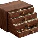 GENUINED Large Black Walnut Wooden Jewelry Box, High End Jewelry Organizer, Vintage Style for Watch Necklace Ring Earring Storage, Anniversary Birthday Gifts for Women (4 Layer)