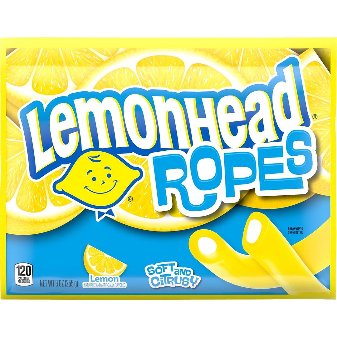 3 x Lemonhead Ropes, Candy, Lemon, Tart and Citrusy, Soft and Chewy, 9 oz (EXP 10/07/26)
