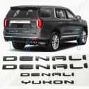 4Pc Set Denali Yukon Emblems Fender Door Rear Tailgate Letters Nameplate 3D Badge Replacement for 2021-2023 Yukon Yukon XL (Matte Black)