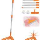 Magic Air Broom with V-Shape Brush, 2 in 1 180 Adjustable Silicone Broom for Floor Cleaning, 60 Long Handle Squeegee Sets to Clean pet Hair, Ketchup, Glass Shards (Orange) 