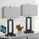 Set of 2 Modern Touch Control Table Lamps with 2 USB Ports, 22 Large Bedside Nightstand Lamps 3-Way Dimmable Desk Lamp With Grey Fabric Shade For Bedrooms Living Room Reading, 2 LED Bulbs Included