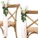 Wedding Aisle Decorations - Set of 10 Pew Flowers - Artificial Roses & Eucalyptus - Pink & Cream - 5.5" x 13" - Elegant Traditional Modern Style - Chair Flowers