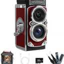 CHUZHAO Mini Retro Digital Camera - Vintage TLR Style Point and Shoot Auto Focus Vlogging Camera, Compact & Portable, 16GB Card Included, Ideal for Beginners, Teens, Adults Red