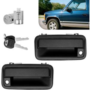 Upgrade Chevy GMC C/K 1500 2500 Metal Exterior Front Door Handle w/Lock Cylinders & Keys Compatible with 1988-2000 Chevy C/K1500 C/K2500 C/K3500 GMC C/K1500 C/K2500 C/K3500, Textured Black