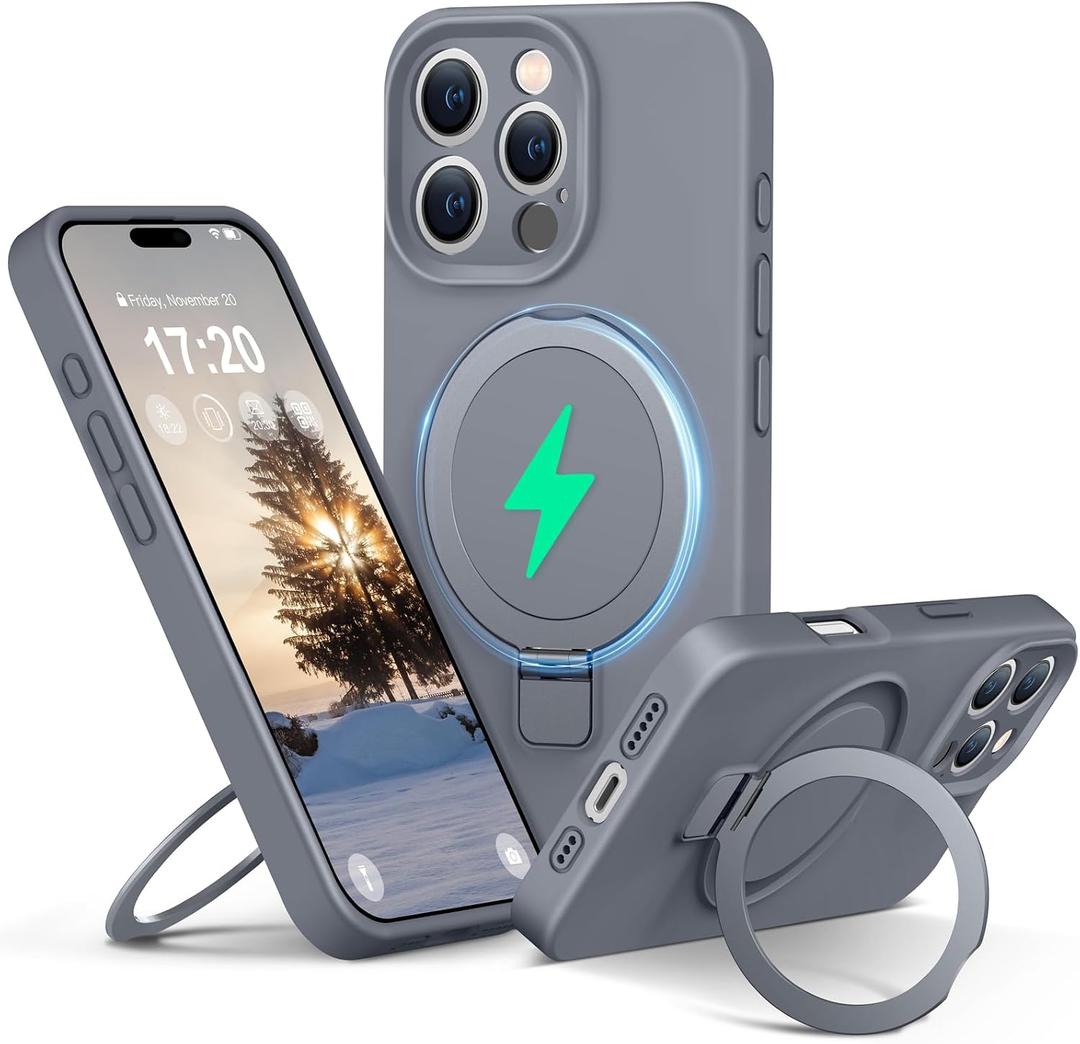 Silicone Case for iPhone 16 pro with Magnetic Stand, Gray