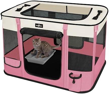 Paw Ballet Foldable Pet Kitten Playpen, Upgrade Waterproof Portable Cat Dog Playpen Kennel Tent for Dog Cat, Retractable Shade Cover with Free Carrying Case, Indoor Outdoor Use for Small Pet.