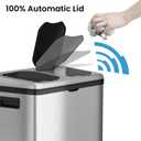 iTouchless 16 Gallon Touchless Sensor Kitchen Trash Can and Recycle Bin with Wheels, 61 Liter Stainless Steel Dual-Compartment (2 x 8 Gallon) Combo Recycling and Garbage Trashcan