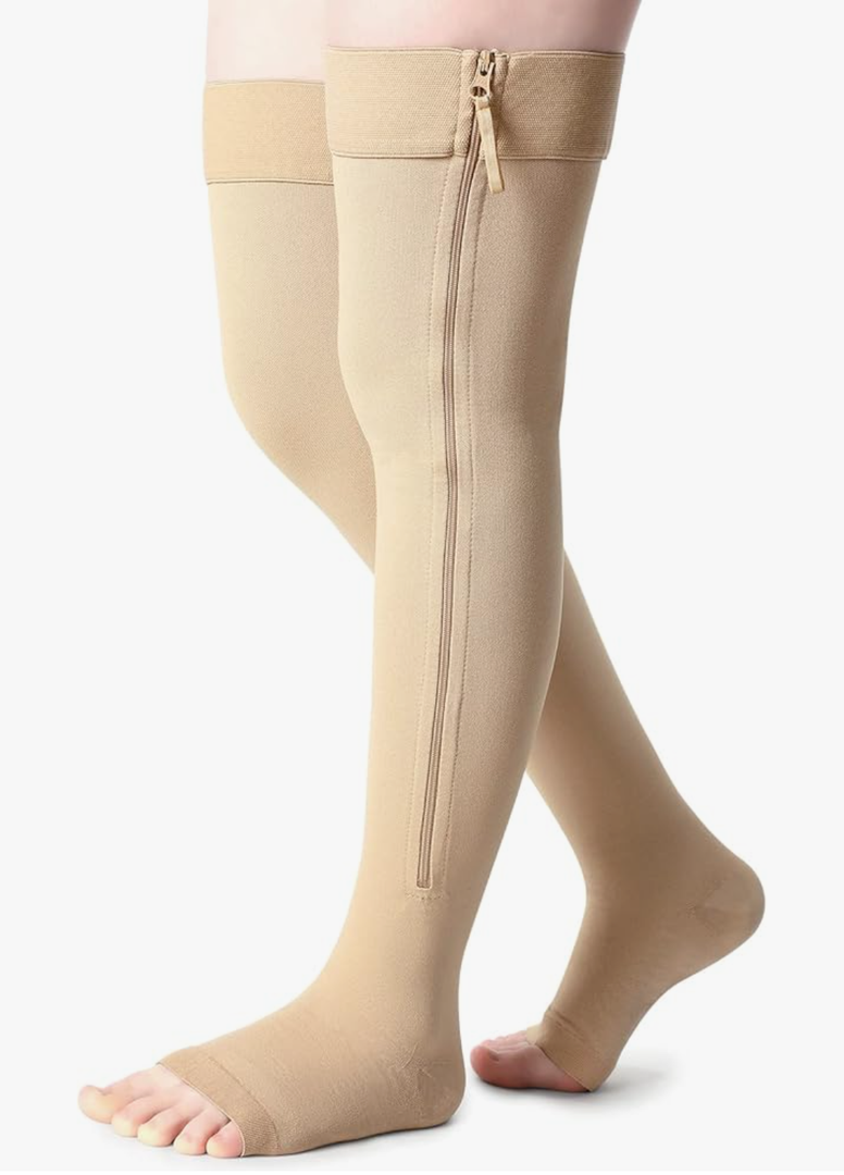 Newcotte Compression Socks with Zipper for Women Thigh High Compression Stockings 20-30mmhg Support Socks for Women Men ,Size L