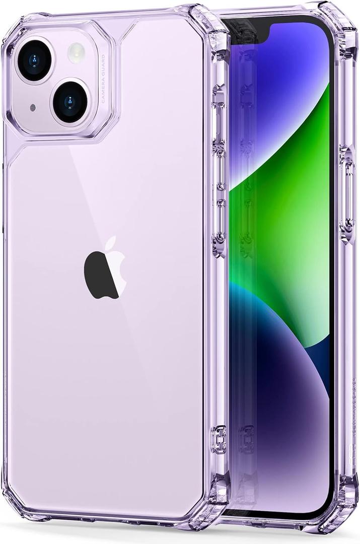 ESR for iPhone 14/iPhone 13 Case, Military-Grade Protection with Shock-Absorbing Corners, Scratch-Resistant and Anti-Yellowing Acrylic Back, Slim Protective Phone Case, Air-Armor Series, Clear Purple
