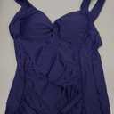 GRAPENT Tankini Tops for Women Twist Front Keyhole Bathing Suits Swim Tankini Swimsuits Padded Ruched Swimwear Top Only (Small 4 to 6, Navy Blue)