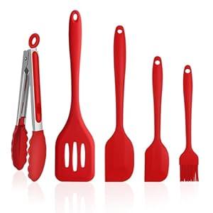 NileHome 4 Pack Silicone Spatula and Whisk Kitchen Utensils with Silicone Brush Heat Resistant BPA-free Rubber Spatula for Scraping, Baking, Cooking, Mixing-Red
