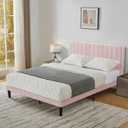 Queen Size Platform Bed Frame with Velvet Upholstered Headboard