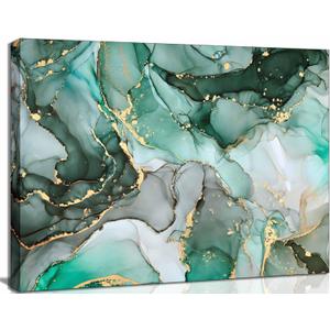 Emerald Green Gold Canvas Wall art Modern Abstract Fluid Marble Geometric Luxury Painting Picture Wall Decor Poster Print Artwork for Living Room Bedroom Bathroom Dining Room Home Decoration