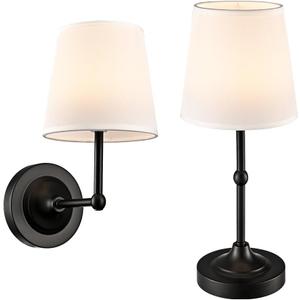 Battery Operated Table Lamp Wall Sconce Set of 2, Black 2-in-1 Rechargeable Desk Lamp Wall Lights with Magnetic Dimmable LED Bulbs and Remote, Small Wireless Night Lamps for Bedroom Living Room