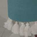 WHITE STEEL FINISH TEAL FABRIC SHADE WITH TASSELS 13.75"