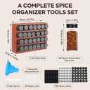 Bamboo Spice Rack Organizer with 28 Glass Spice Jars 4 oz Set Cherry Stain