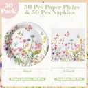 Qinyoung 100 Pcs Wildflower Party Supplies Paper Plates and Napkins Disposable Spring Floral Baby Shower Birthday Tableware Decorations for Spring Summer Picnic Wedding Tea Party, Serve 50 Guests