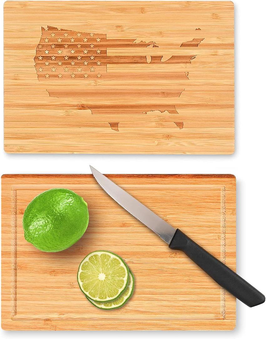 Mini Bamboo Bar Cutting Board with Juice Groove, 8.5" Thin Engraved Small Wood Cutting Board for Fruit & Lemon & Cheese, Personalized Kitchen Decor, Wooden Camping Chopping Boards(Flag)