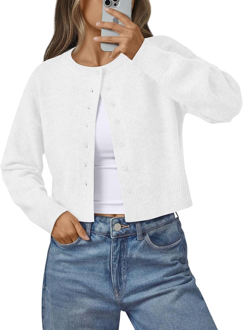 LILLUSORY Womens Cropped Cardigan Sweaters Lightweight Crop Knit Y2k Outfits Fashion Button Up Clothes 2026 (Large, White)
