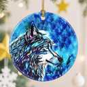 2 x Ceramic-Style Christmas Tree Decorations, Christmas Ornaments, Double-Sided Printed Ornament Keepsakes, Holiday Decor. Xmas Gifts, Gifts for Wolf Lovers - Wolf-Themed