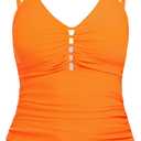 Ocean Blues Women's Retro Tankini Swimsuit Shirring Tummy Control Tankini Top Only (Large, Neon Orange)
