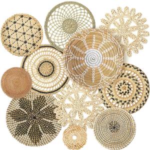 Tatuo 11 Pcs Boho Wall Basket Decor Decorative Bulrush Woven Basket Wall Decor Art Round Farmhouse Hanging Baskets for Kitchen Rustic Home Summer Decorations, Multi Sizes(Vivid)