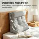 23" H Bed Wedge Reading Pillow with Adjustable Headrest, Reading Pillow for Sitting in Bed Couch Adult Backrest Pillow for Neck Back Lumbar Support with Removable Washable Cover Light Gray