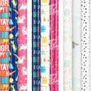 American Greetings Reversible Birthday, Baby, Wedding, and All Occasion Wrapping Paper, Unicorns and Dinosaurs (9 Rolls, 225 sq. ft.)
