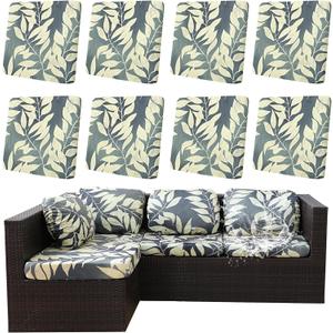 8Pcs Outdoor Cushion Covers, Patio Cushion Covers,Stretch Elastic Slipcovers, Replacement Washable & Reusable Furniture Protector for Patio Couch (Black Fantasy-Pattern,Cover Only)