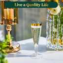 FOCUSLINE 100 Pack Plastic Champagne Flutes, 4.5 Oz Gold Rim Plastic Champagne Glasses, Disposable Clear Toasting Glasses Recyclable Champagne Cups for Wedding Party