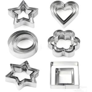 18 Pieces Metal Cookie Cutters, Stainless Steel Molds Flower Square Heart Round Star Shapes for Home Holiday Mother's Day