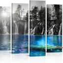 sechars XLARGE 7 Piece Waterfall Canvas Wall Art Black and White Teal Waterfall Landscape Picture Painting for Home Living Room Decor 10"x16"x2pcs+10"x24"x2pcs+10"x28"x2pcs+10"x32"x1pc(total W-70" x H- 32")