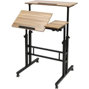 Mobile Standing Desk Stand Up Desk, Height Adjustable Home Office Desk with Standing & Seating 2 Modes, Tilting Tabletop & Flexible Wheels, Rolling Laptop Cart Sit Stand Desks