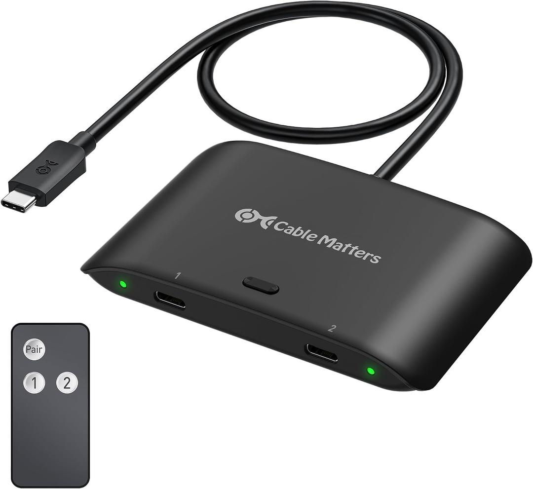 Cable Matters 20Gbps USB C Switch for 2 Computers, Up to 8K@30Hz on Windows, 4K@60Hz on macOS, 140W PD, for Sharing a USB-C/Thunderbolt 4 Monitor or Dock (Not Work with Captive Cable Docks), Black