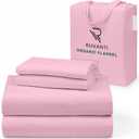 RUVANTI Flannel Sheets Queen Size - GOTS Certified 100% Organic Cotton, 4 Piece Warm, Soft & Breathable Set, Deep Pocket Snug Fit, Double Brushed Cozy All Season Bedding, Soft Pink