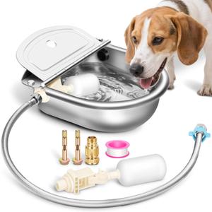 Automatic Animal Drinking Water Bowl with Float Valve, Extended Pipe, Stainless Steel Waterer Feeder Farm Dog Dispenser Kit Self Filling for Livestock