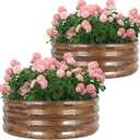 Galvanized Raised Garden Bed- 2Pcs Metal Planter Boxes Outdoor | 12" Tall 36" Round Steel Raised Bed Kit & Fire Pit Ring for Gardening with Protective Tape for Vegetables (Wood Grain) (3x3x1FT)