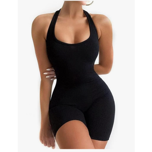 Womens Sexy One Piece Tank Top Sleeveless Backless Bodycon Shorts Jumpsuits Bodysuit Catsuit Ribbed Sports Romper L