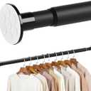 No Drilling Closet Rod, 27.5-82 Inches Hanging Closet Rod for Clothes, Closet Bar & Pole Heavy-duty, Closet Rods for Hanging Clothes For Closet Wardrobes Bathroom Laundry RV Curtains, Black