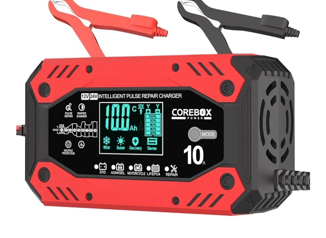 Battery Charger 10-Amp 12V/24V Smart Trickle Charger for Car - Battery Maintainer Trickle Charger, and Automotive Battery Charger with Temperature Compensation for Car Truck Motorcycle Lawn Mower