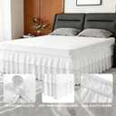 Queen Bed Skirt, Double-Layered Ruffled Eyelet Bed Skirt, Wrap-Around Elastic Dust Ruffle Queen Size with Gathered Styling and Embroidered Details, 14" Drop Length (White)
