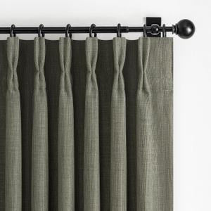 Greenish Gray Linen Curtains 84 Inch Length 2 Panels Set for Bedroom, Boho Pinch Pleated Blackout Dual Layer Thick Drapes 84 Inches Long Insulated Soundproof Window Curtain with Back Tab Kambaba Grey