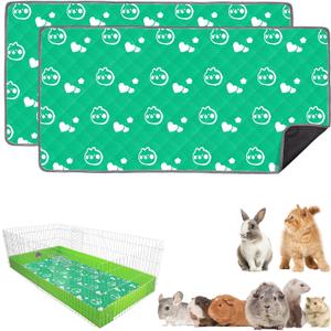 2 Pack Guinea Pig Bedding - Washable Guinea Pig Liner for Midwest Cage, Waterproof Reusable & Anti Slip Pee Pads Super Absorbent Mats for Small Animals Rabbit Hamster Rat (Green, 48 x 24 Inch)