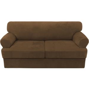H.VERSAILTEX Sofa Cover 3 Piece T Cushion Loveseat Slipcovers Thick Velvet Couch Cover Stretch T Cushion Sofa Covers for 2 Cushion Couch with 2 Individual T Cushion Covers, Bronze Brown